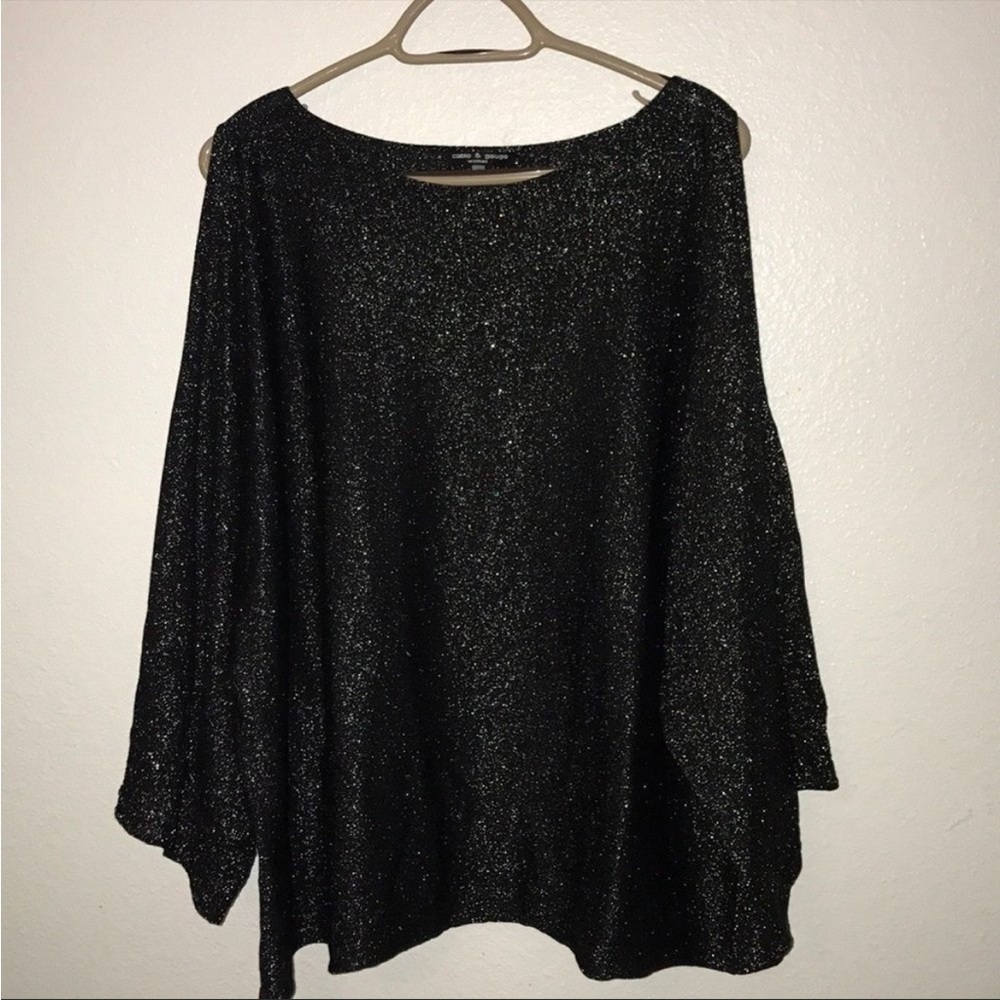 Cable&Gauge top woman plus long sleeve black metallic cold shoulder tunic 3X